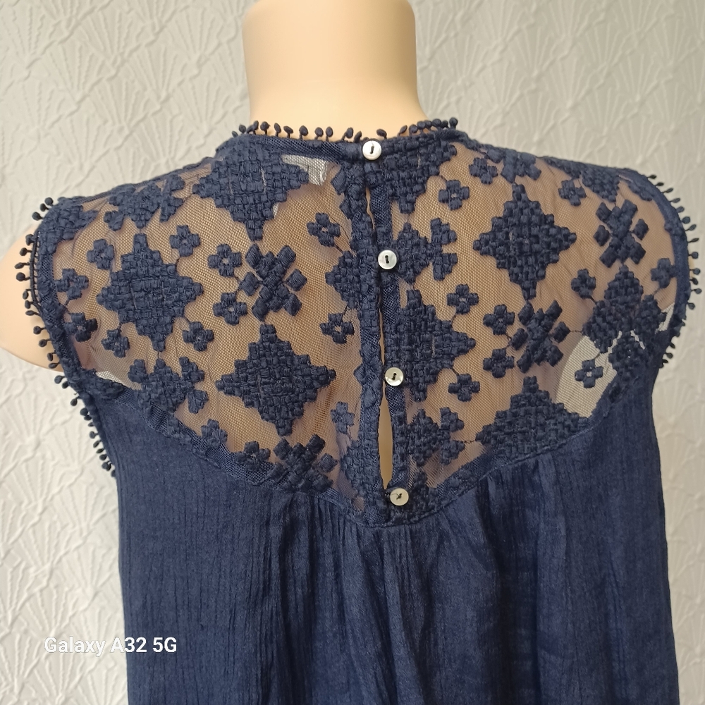JohnPaulRichard Women L Blue Asymmetrical Tiered Blouse - Picture 9 of 14